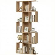 5-Tier Bookshelf, S Shaped Geometric Bookcase with 15 Compartments, Oak