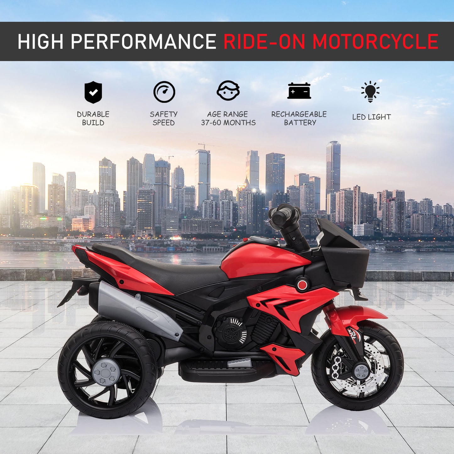Aosom Kids Electric Pedal Motorcycle Ride-On Toy 6V Battery Powered w/ Music Horn Headlights Motorbike for Girls Boy Red