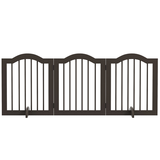 24" Freestanding Pet Gate For Dogs with 2 Support Feet, Coffee