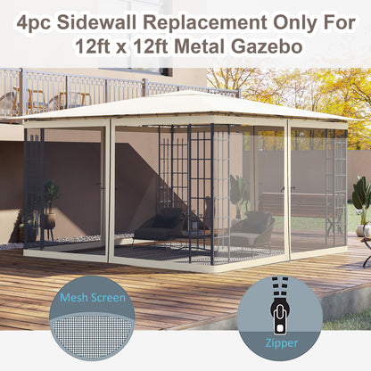 Replacement Mosquito Netting for Gazebo 12' x 12' Black Screen Walls for Canopy with Zippers for Parties and Outdoor Activities, Cream White