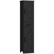 67" Tall Bathroom Cabinet, Narrow Bathroom Storage Cabinet with Drawer, Barn Doors and Adjustable Shelves, Black