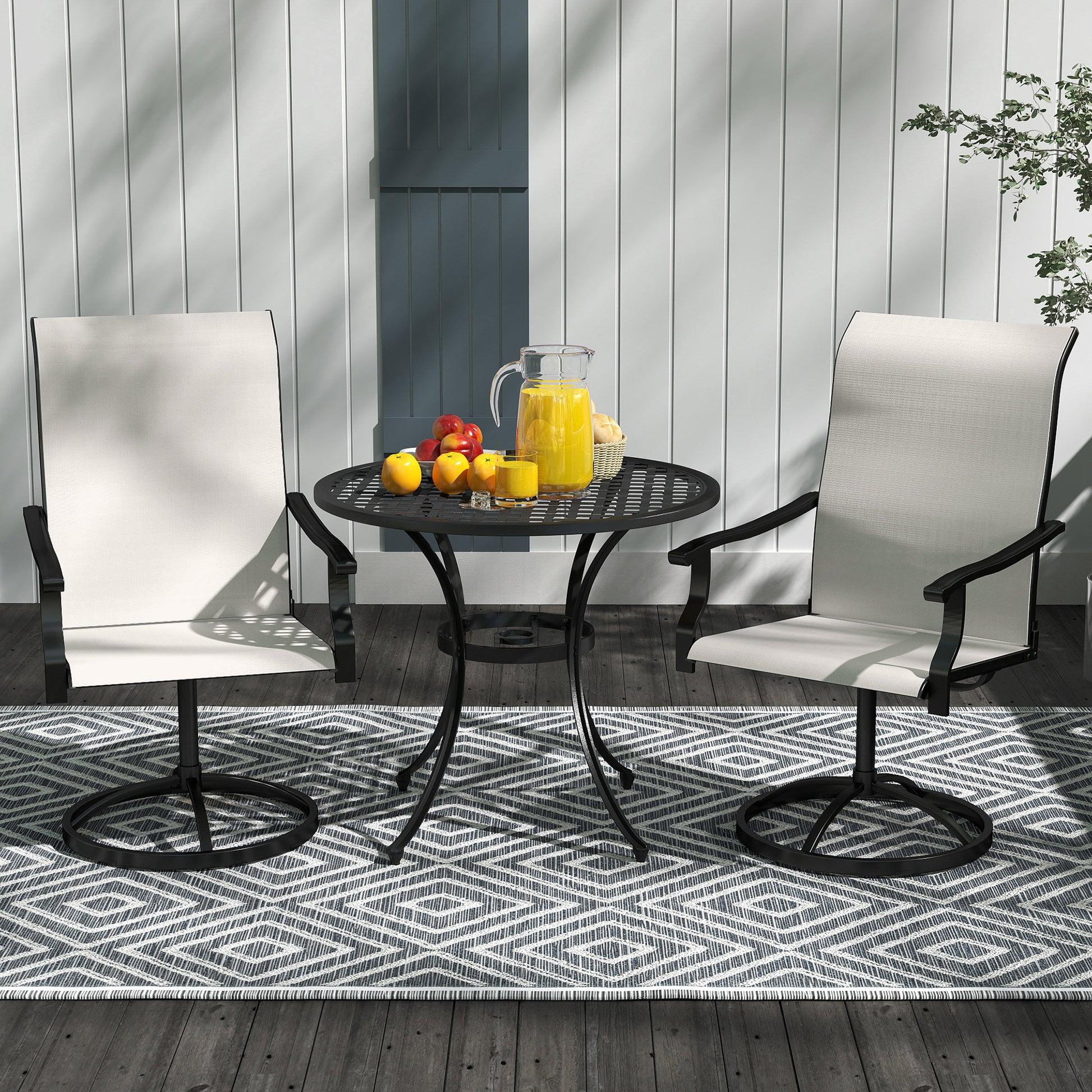 Outdoor Swivel Dining Chairs Set of 2, High Back Swivel Chairs with All Weather Mesh for Deck, Backyard, Poolside, White