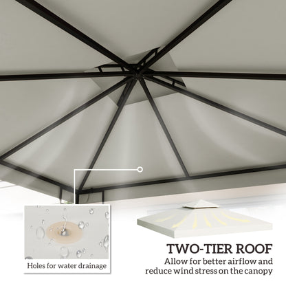 10' x 10' Square 2-Tier Gazebo Canopy Replacement Top Cover Outdoor Garden Sun Shade, Cream White