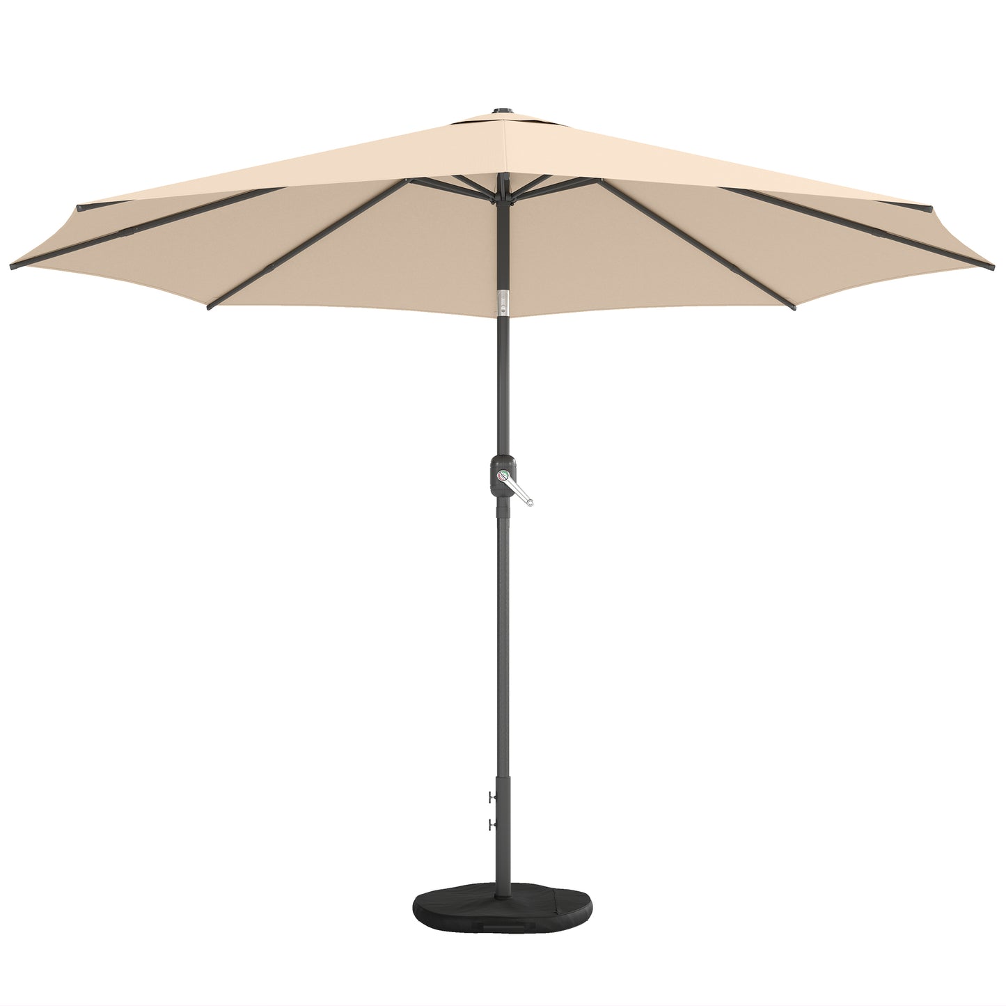 10' x 10' Round Market Umbrella with Base and Sandbag, Patio Umbrella with Crank Handle and Tilt, Khaki