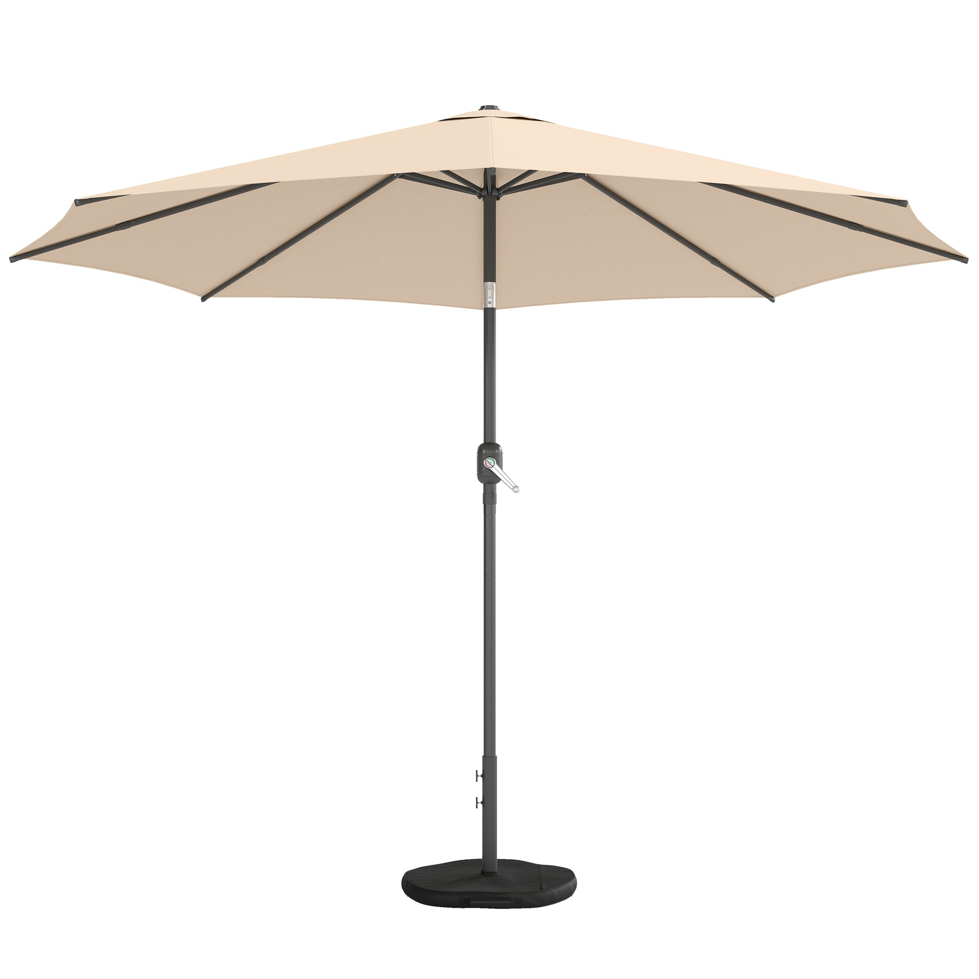 10' x 10' Round Market Umbrella with Base and Sandbag, Patio Umbrella with Crank Handle and Tilt, Khaki
