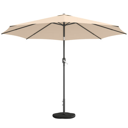10' x 10' Round Market Umbrella with Base and Sandbag, Patio Umbrella with Crank Handle and Tilt, Khaki