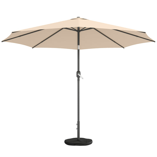 10' x 10' Round Market Umbrella with Base and Sandbag, Patio Umbrella with Crank Handle and Tilt, Khaki