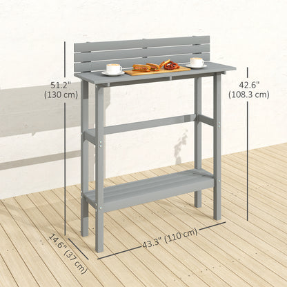 110cm Rectangle Outdoor Bar Table with Built-in Footrest, Slatted Top, Grey