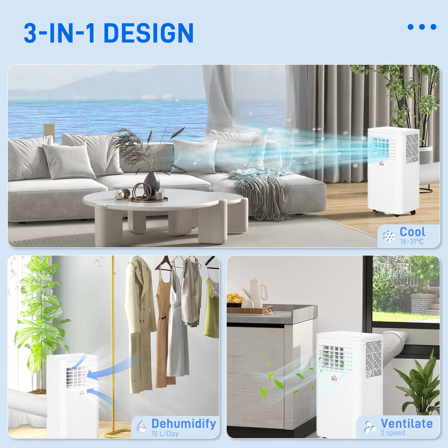 8000 BTU Portable Air Conditioner and Tower Fan Set, 344 Sq. Ft., 3-in-1 Portable AC Unit and Floor Fan with Timer On/off, Remote, Window Kits, White
