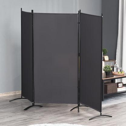 6' 3 Panel Room Divider, Double Hinged Folding Wall Divider, Indoor Privacy Screen for Home Office, Charcoal Grey