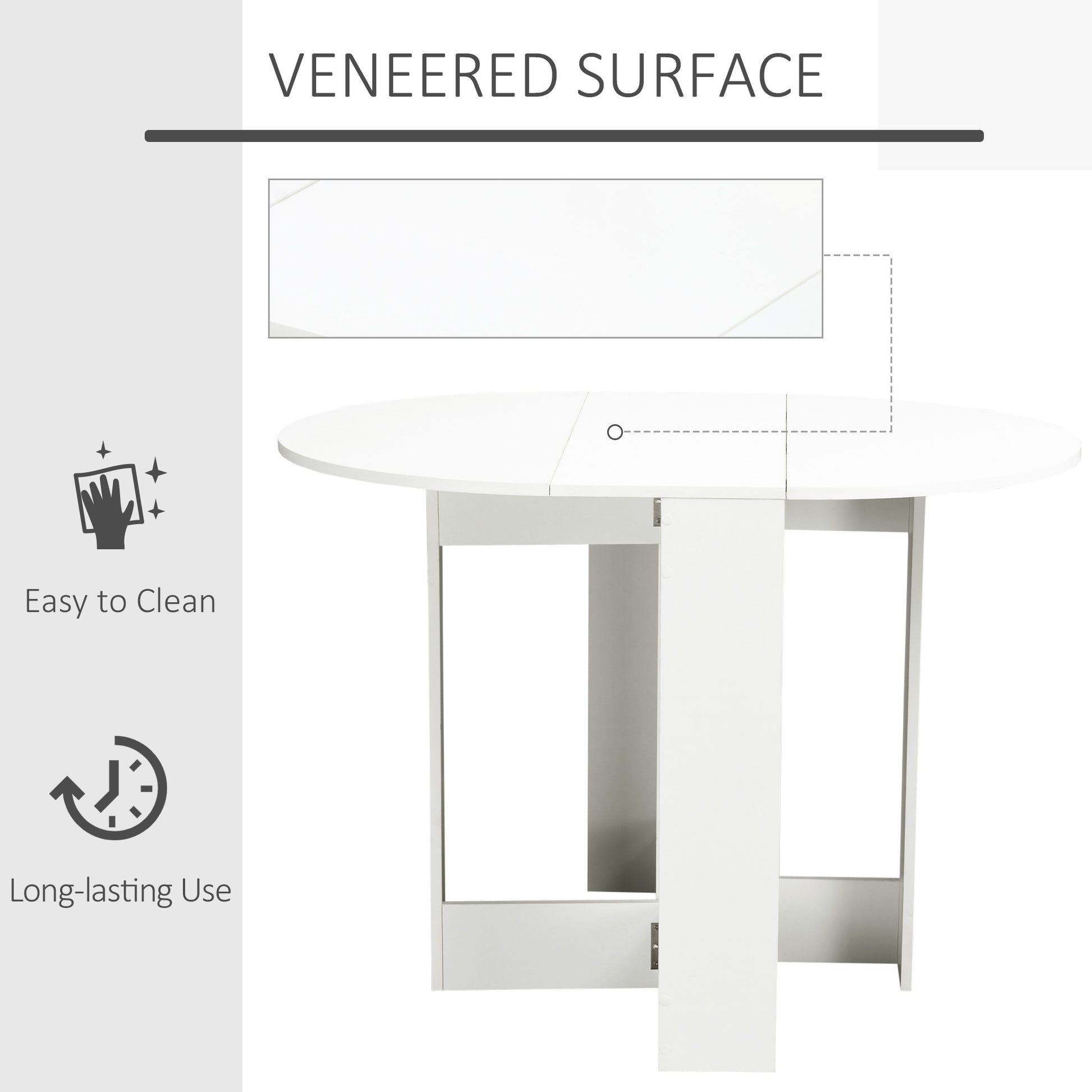 Folding Dining Table, 41" Drop Leaf Table for Small Spaces, Oval Foldable Table for Kitchen, Dining Room, White
