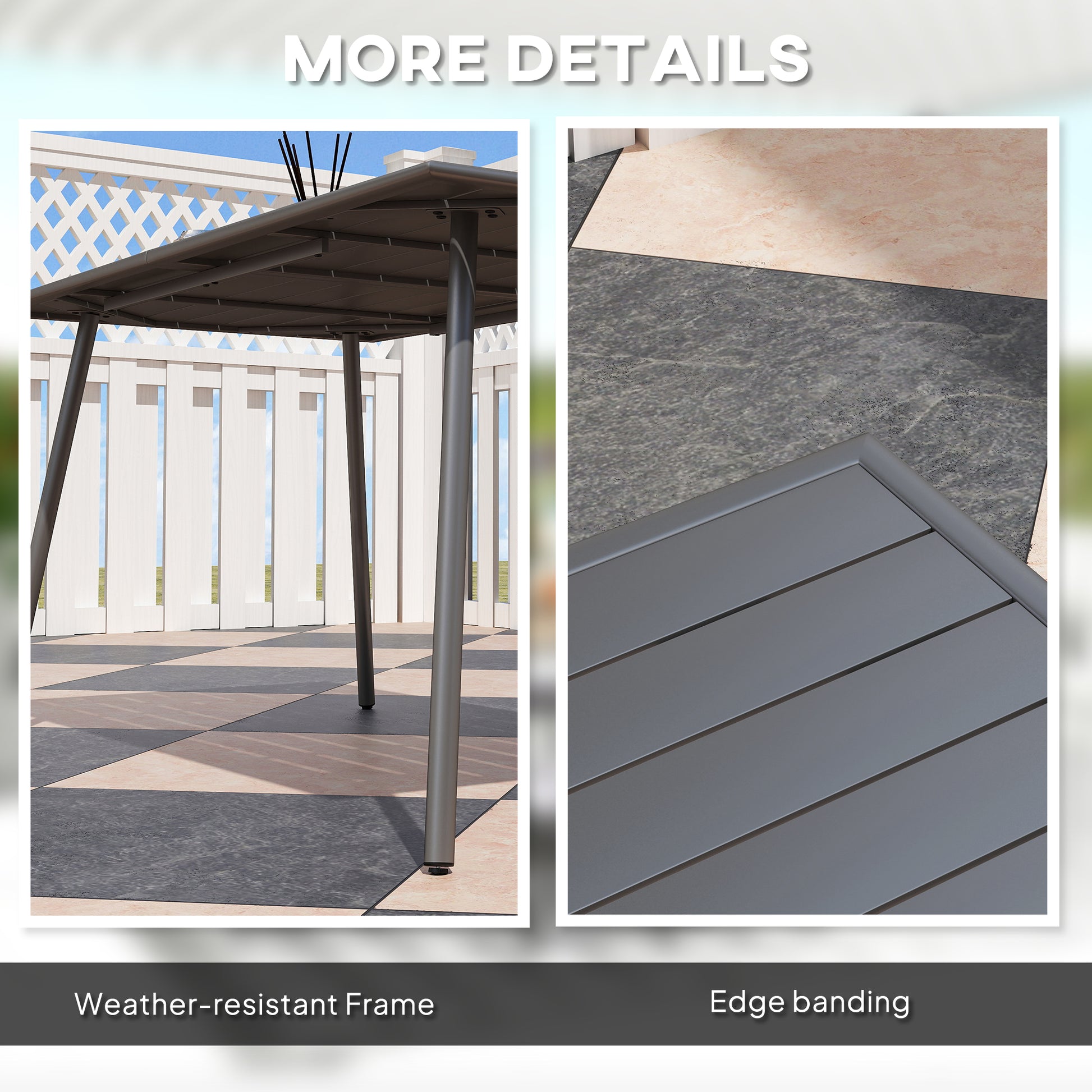 Rectangle Patio Dining Table for 6 Person, Metal Steel Slat Outdoor Table, for Lawn, Garden, 59" x 31.5" x 29", Grey