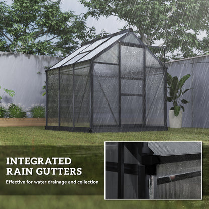 Greenhouse Garden, Green House, Outdoor Greenhouse Kit, PC Board with Sliding Door, 6.2' x 6.3' x 6.6', Grey