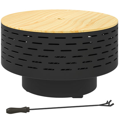 3-in-1 Fire Pit Φ23.8" x 15.4" Stainless Steel Outdoor Fire Bowl with Wood-Effect Fire Basket