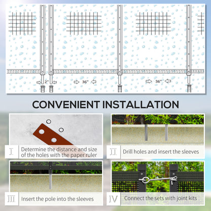 4 Panel Swimming Pool Fence, Aluminium Rustproof Pool Fencing, 4' x 12', Black