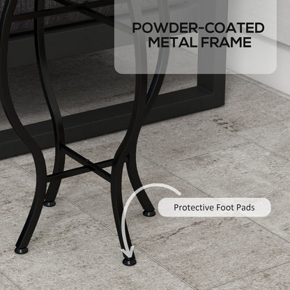 Round Outdoor Table, Patio Bistro Coffee Table with Mosaic Top and Steel Frame for Garden