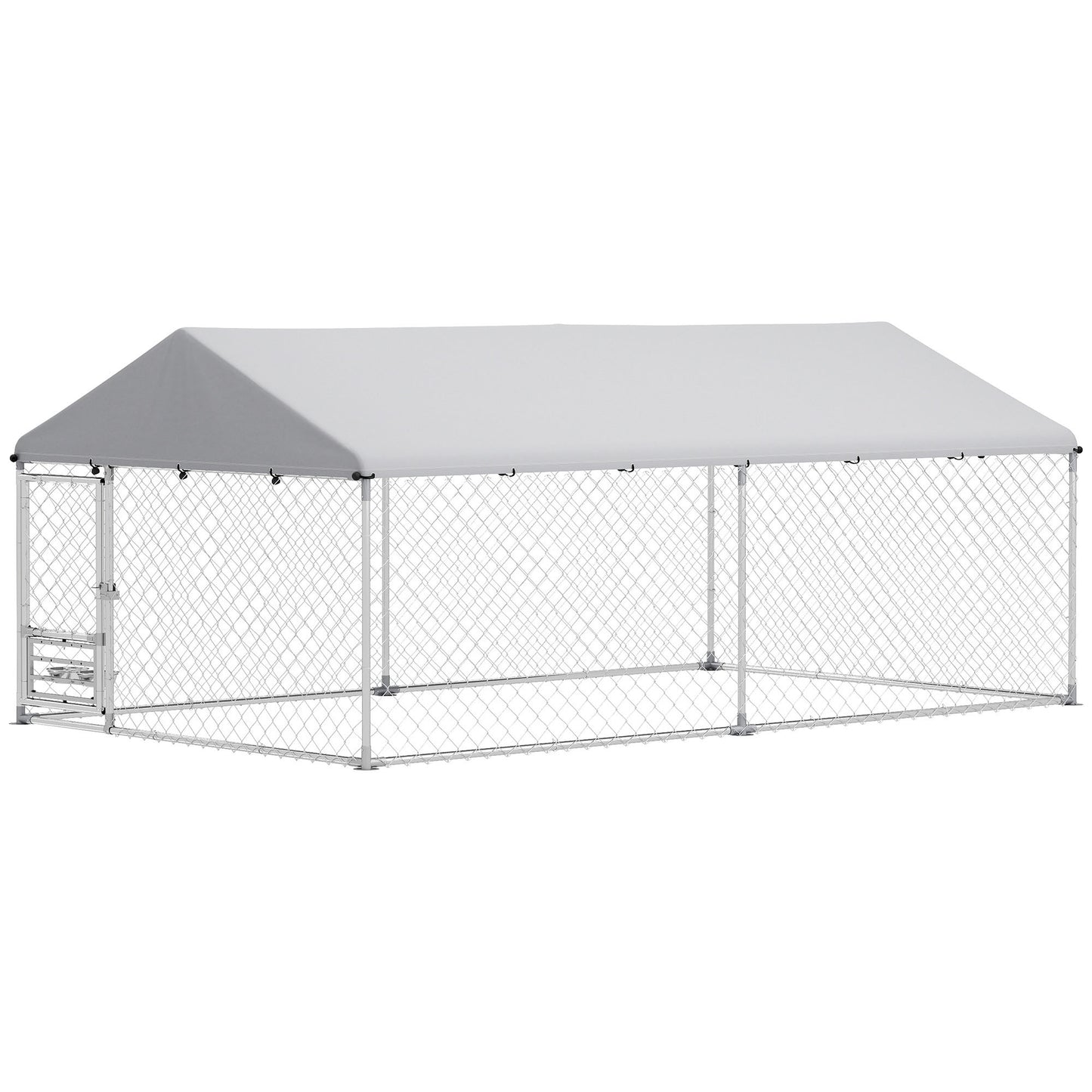 Outdoor Dog Run w/ Adjustable & Rotating Bowls, Water-Resistant UV-Resistant Cover, Secure Lock, 13.1' x 7.5' x 5.2'