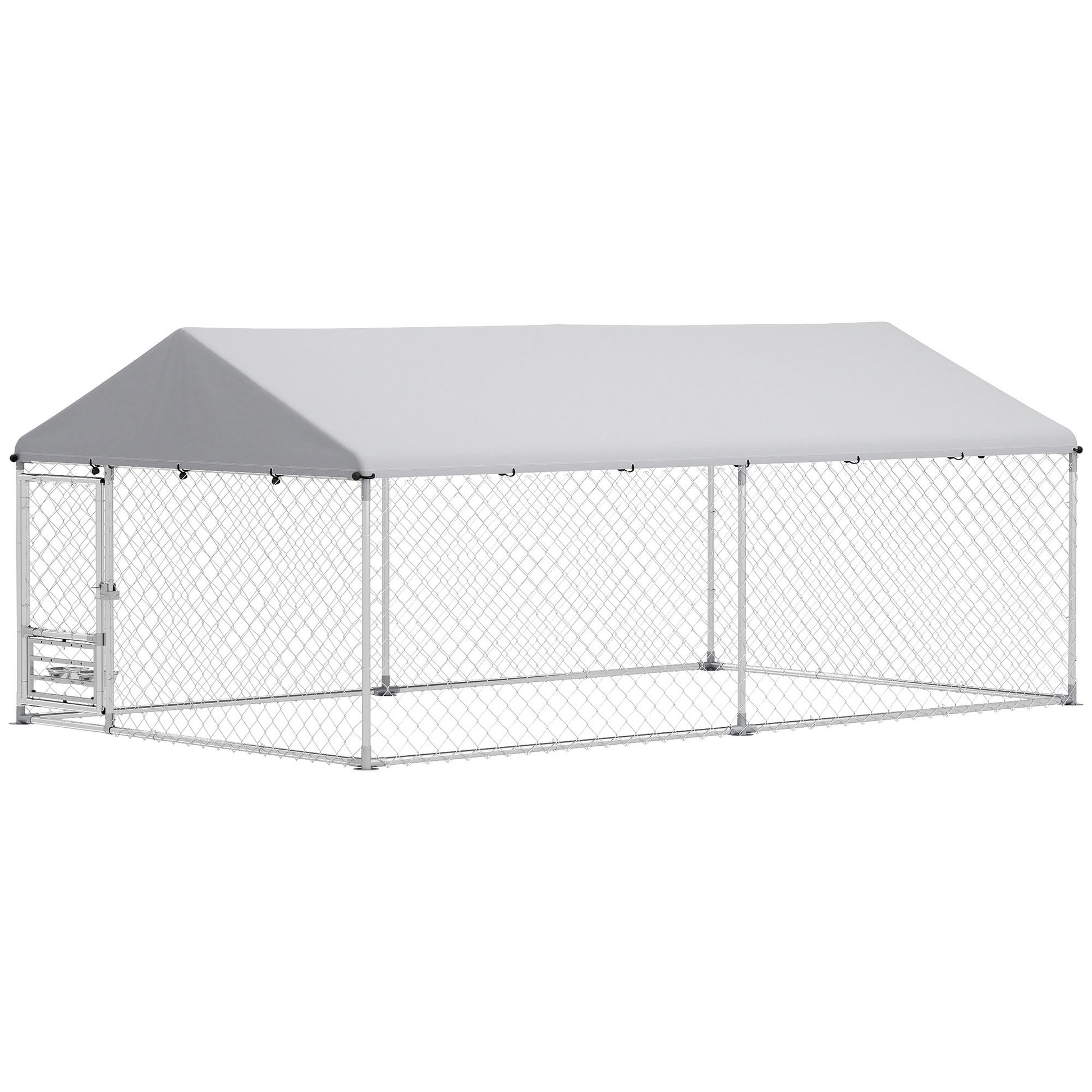 Outdoor Dog Run w/ Adjustable & Rotating Bowls, Water-Resistant UV-Resistant Cover, Secure Lock, 13.1' x 7.5' x 5.2'