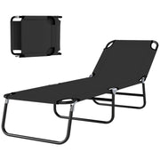 Outdoor Folding Lounge Chair, Steel Tanning Chair with Reclining Back, Breathable Mesh for Beach, Yard, Patio, Black