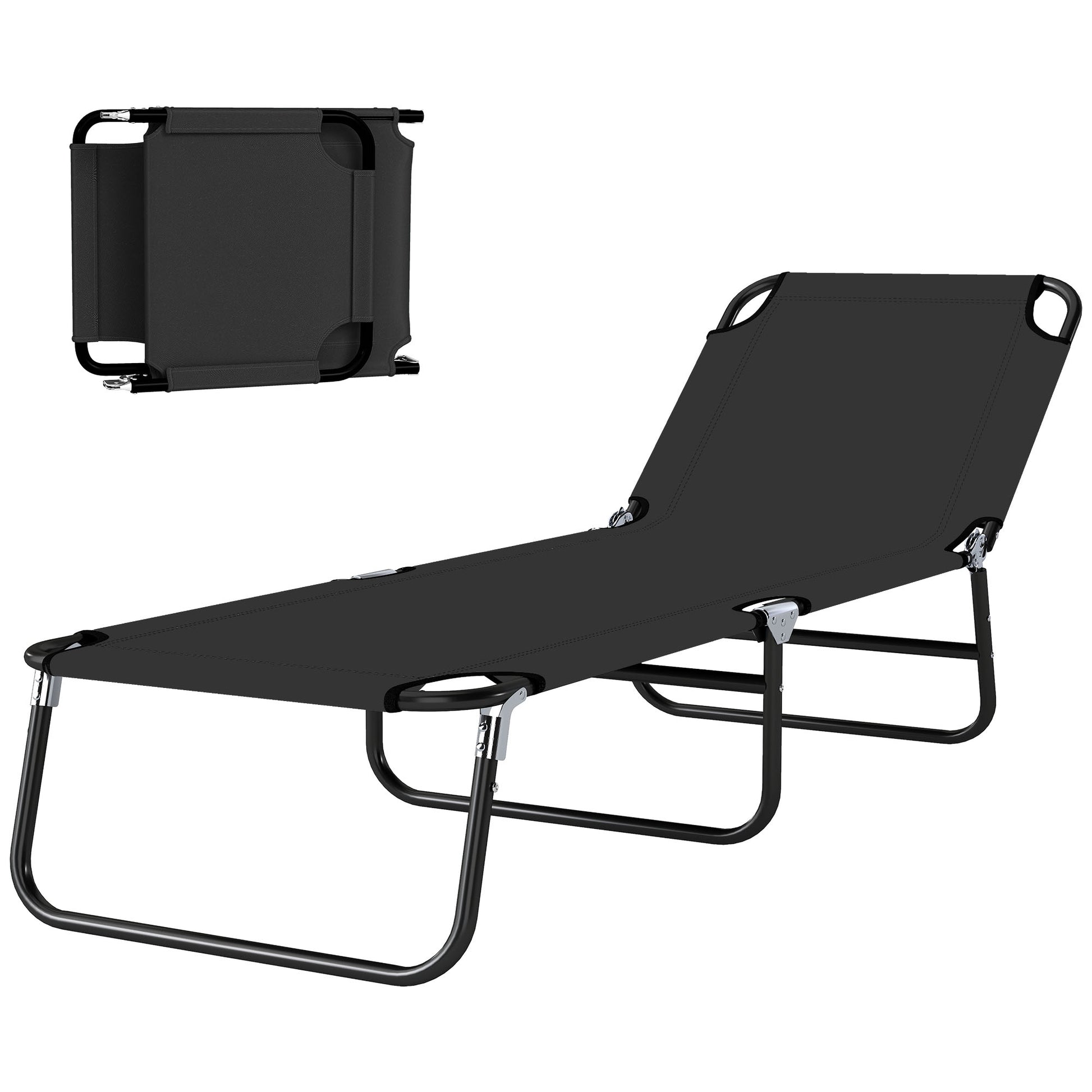 Outdoor Folding Lounge Chair, Steel Tanning Chair with Reclining Back, Breathable Mesh for Beach, Yard, Patio, Black