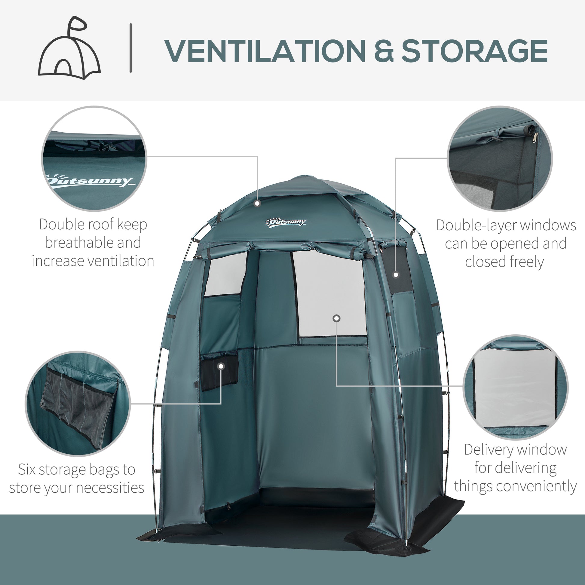 60" x 60" x 82" Shower Tent Extra Wide Changing Room Privacy Portable Camping Shelters with Windows & Floor Mat, Green