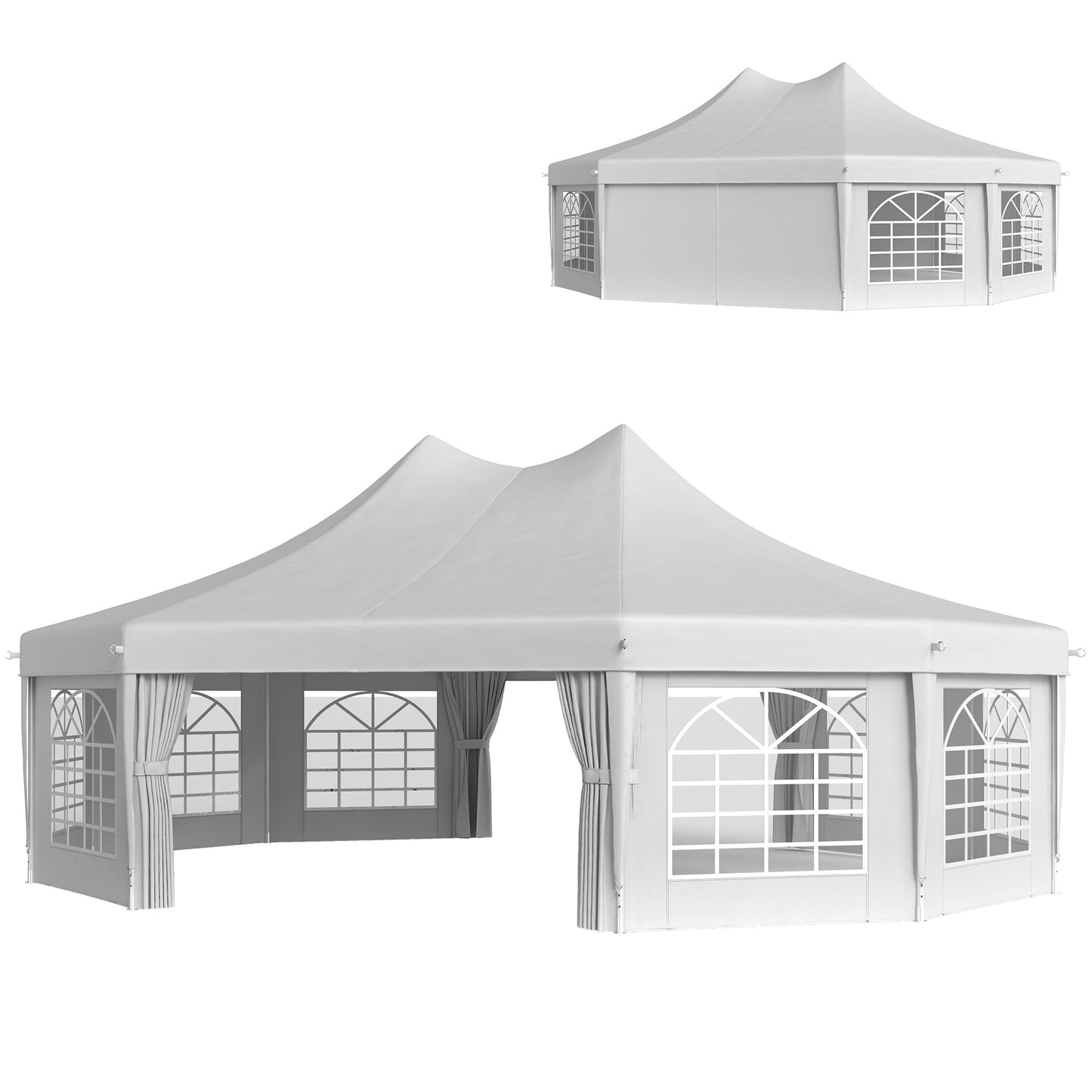 21' x 29' Wedding Event Party Tent, High Peak Decagonal Outdoor Gazebo Canopy with Removable Side Walls for Large Gatherings, White