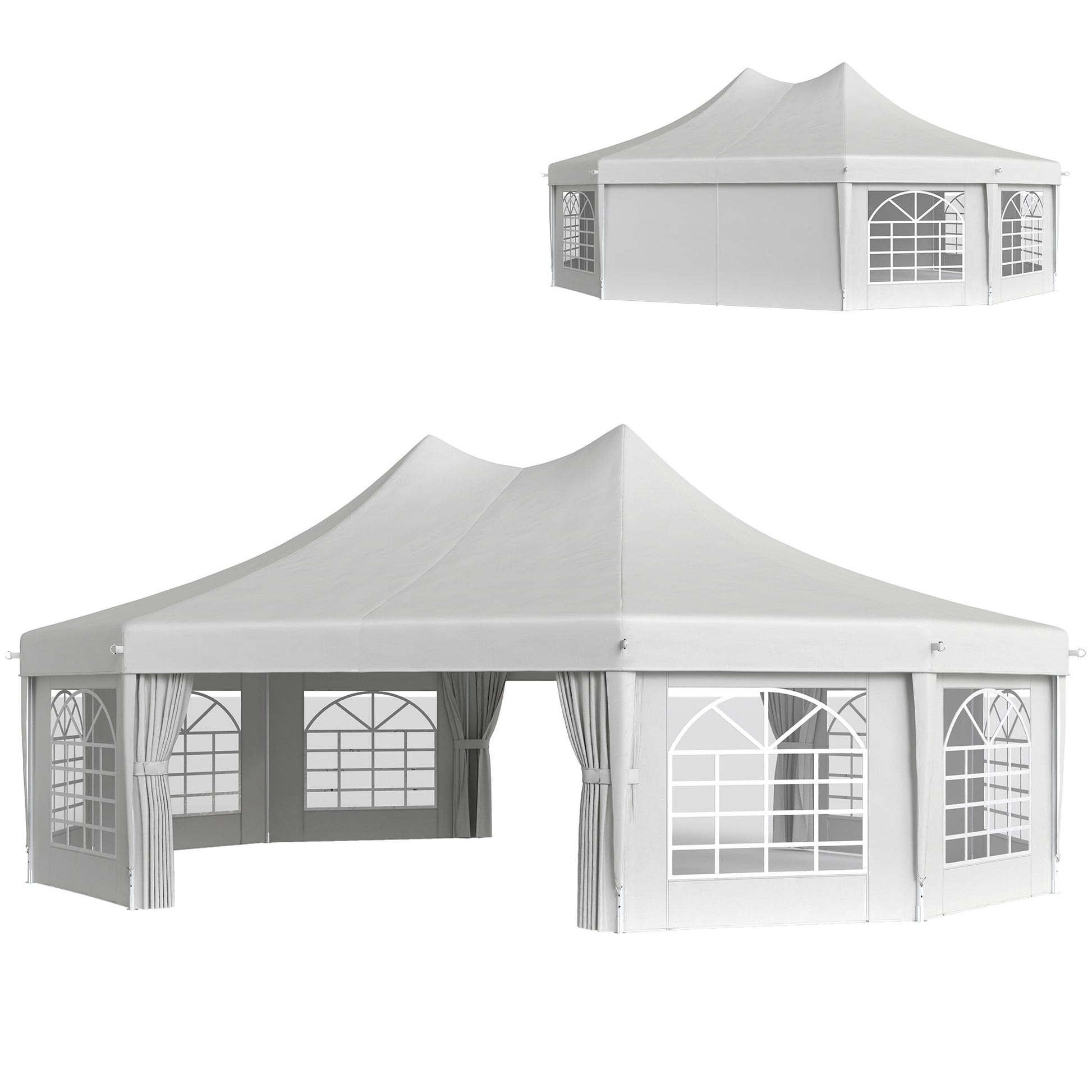 21' x 29' Wedding Event Party Tent, High Peak Decagonal Outdoor Gazebo Canopy with Removable Side Walls for Large Gatherings, White