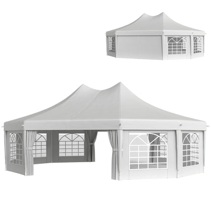 21' x 29' Wedding Event Party Tent, High Peak Decagonal Outdoor Gazebo Canopy with Removable Side Walls for Large Gatherings, White