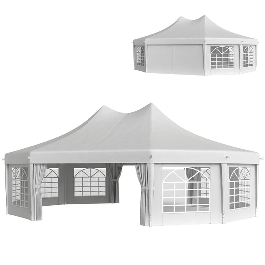21' x 29' Wedding Event Party Tent, High Peak Decagonal Outdoor Gazebo Canopy with Removable Side Walls for Large Gatherings, White