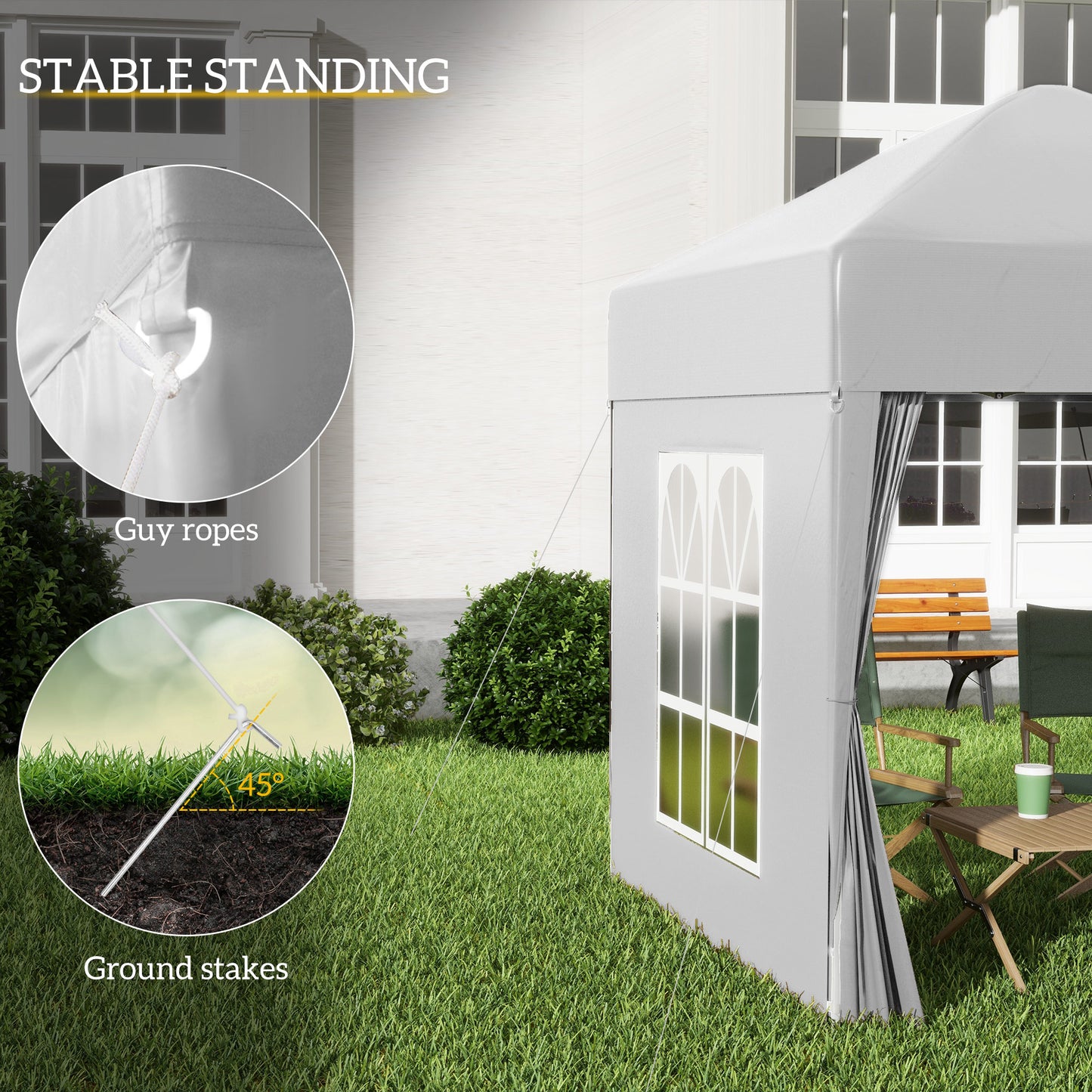 6.6'x6.6' Pop Up Canopy Tent with Sidewalls, Instant Sun Shelter Camping Gazebo with Carry Bag, White