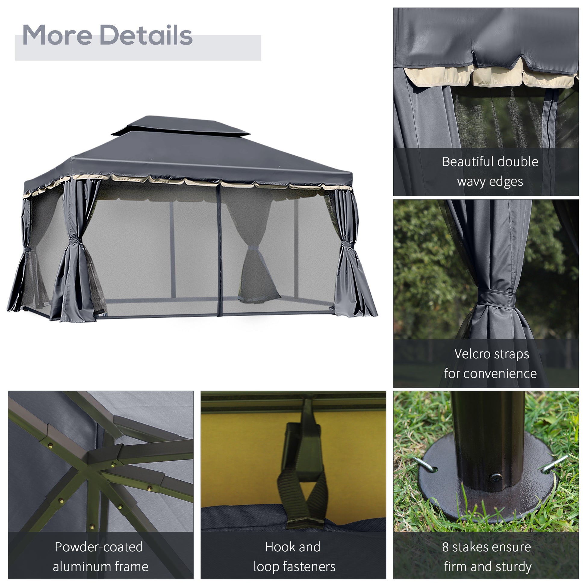 13' x 10' Patio Gazebo, Double Roof Outdoor Gazebo Canopy Shelter with Netting & Curtains, Strong Aluminum Frame, Black