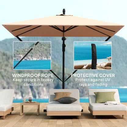 Patio Offset Umbrella UPF 50+ UV Protection, Crank Parasol with Base, Cover & Wind Securing, Khaki