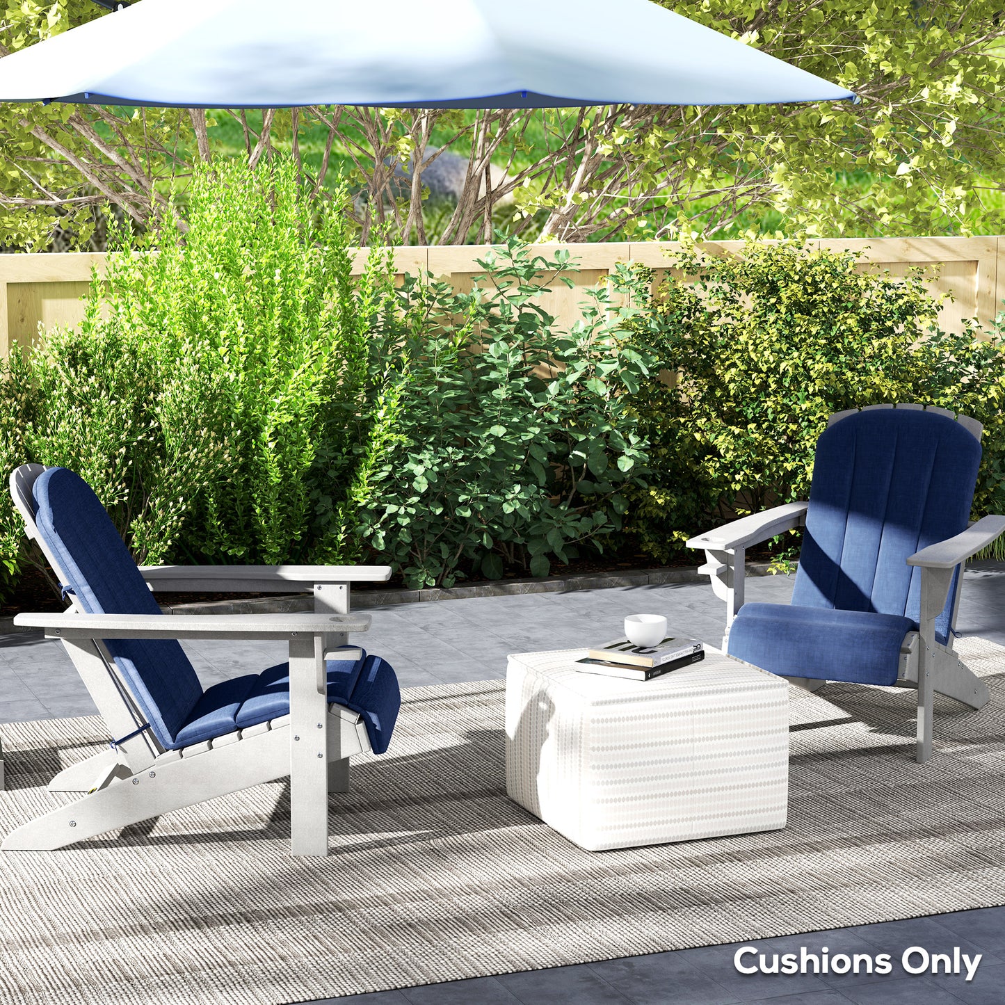 Set of 2 Patio Chair Cushions, High Back Adirondack Chair Cushion with Ties, High-Density Foam, Navy Blue