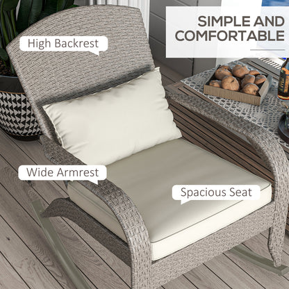 Adirondack Chair, Outdoor Wicker Rocking Chair with High Back, Seat Cushion and Pillow for Porch, Balcony, Cream White