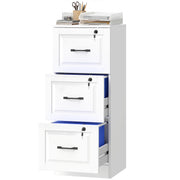 3 Drawer File Cabinet with Lock, Vertical Filing Cabinet with Adjustable Hanging Bars for A4 and Letter Size, White