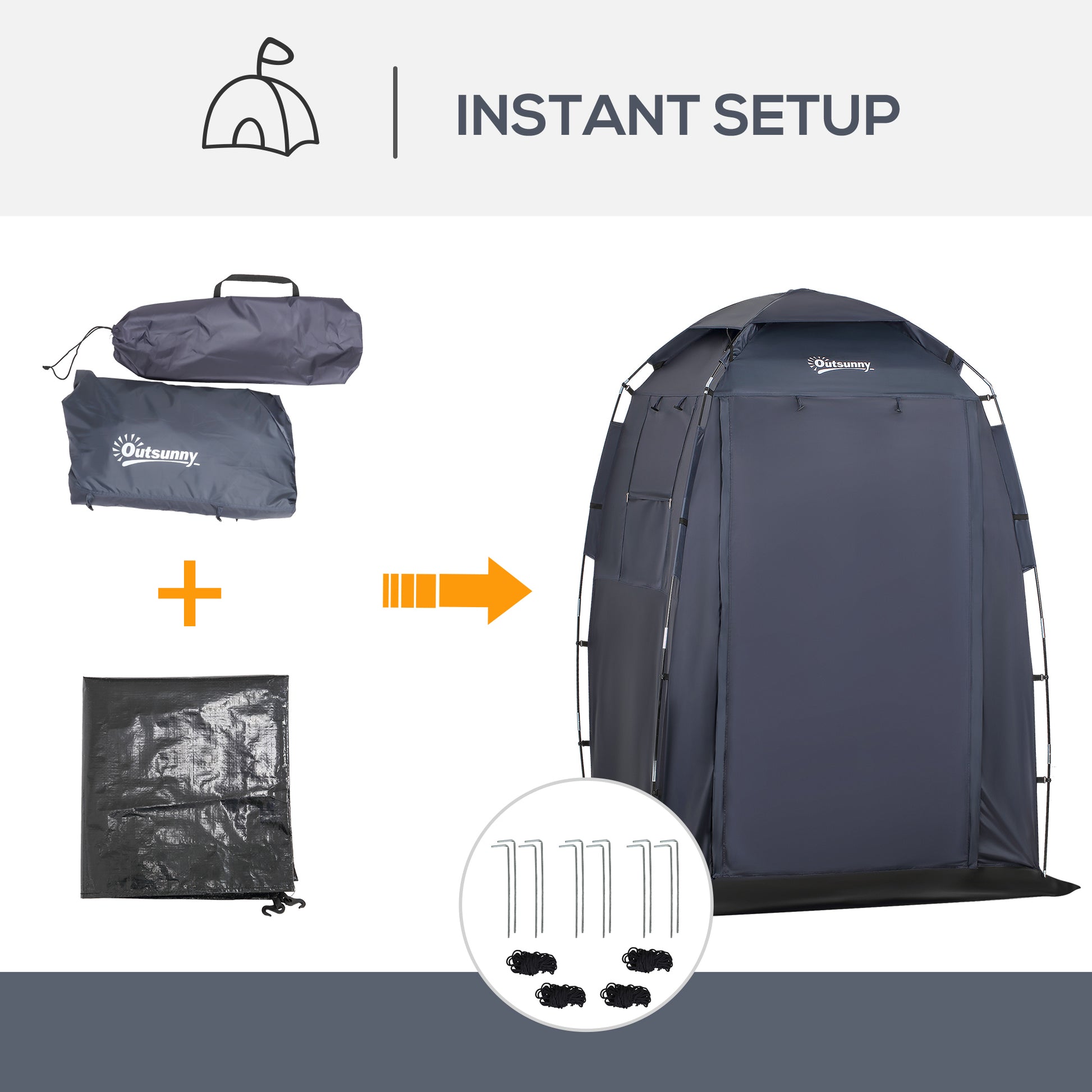 60" x 60" x 82" Shower Tent Extra Wide Changing Room Privacy Portable Camping Shelters with Windows & Floor Mat, Dark Blue