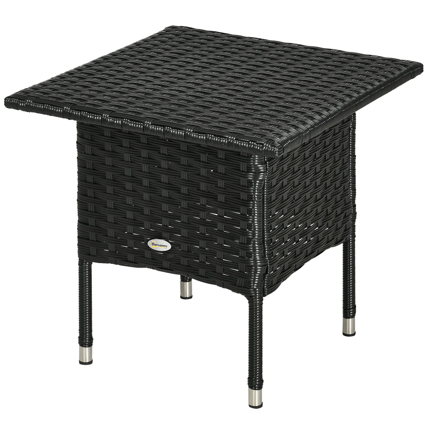 20" Patio Wicker Coffee Table, Outdoor Coffee Table with Plastic Board Underneath the Woven Tabletop for Patio, Garden, Balcony, Black