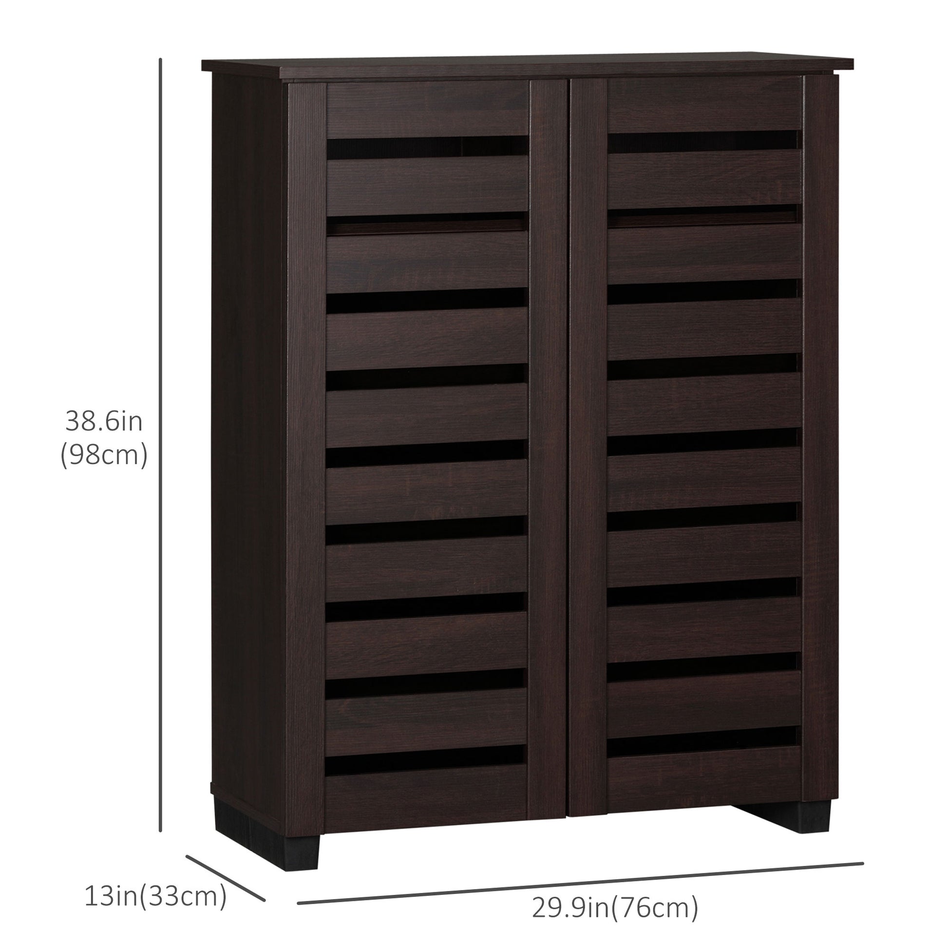 Narrow Shoe Cabinet with 2 Slatted Doors, Modern Shoe Storage Cabinet with Adjustable Shelves for Entryway, Hallway, Living Room, Holds 15 Pairs, Dark Brown
