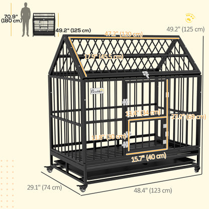 49" Heavy Duty Dog Crate with Removable Tray, Doors, Openable Roof, for Large and Extra Large Dogs, Black