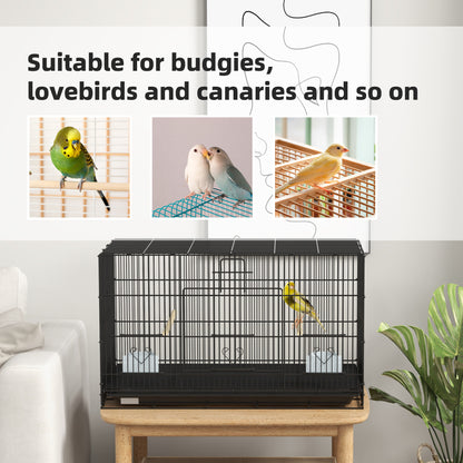 Birdcage for Canaries, Lovebirds Finches, Budgie Cage with Removable Tray, Bottom Mesh Panel, Wooden Perches, Swing, Ramp, Food Containers, 30" L x 18" W x 18" H