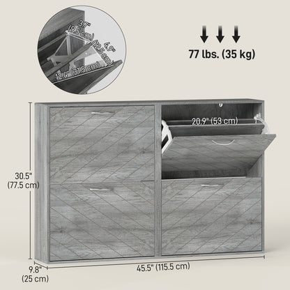 Shoe Storage Cabinet with 4 Flip Drawers, Narrow and Slim, 12-20 Pair of Shoes Organizer for Hallway, Entryway, Grey