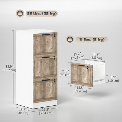 3 Drawer Filing Cabinet, Farmhouse File Cabinet with Lock, Adjustable Hanging Rails for A4 Letter Size Files, White