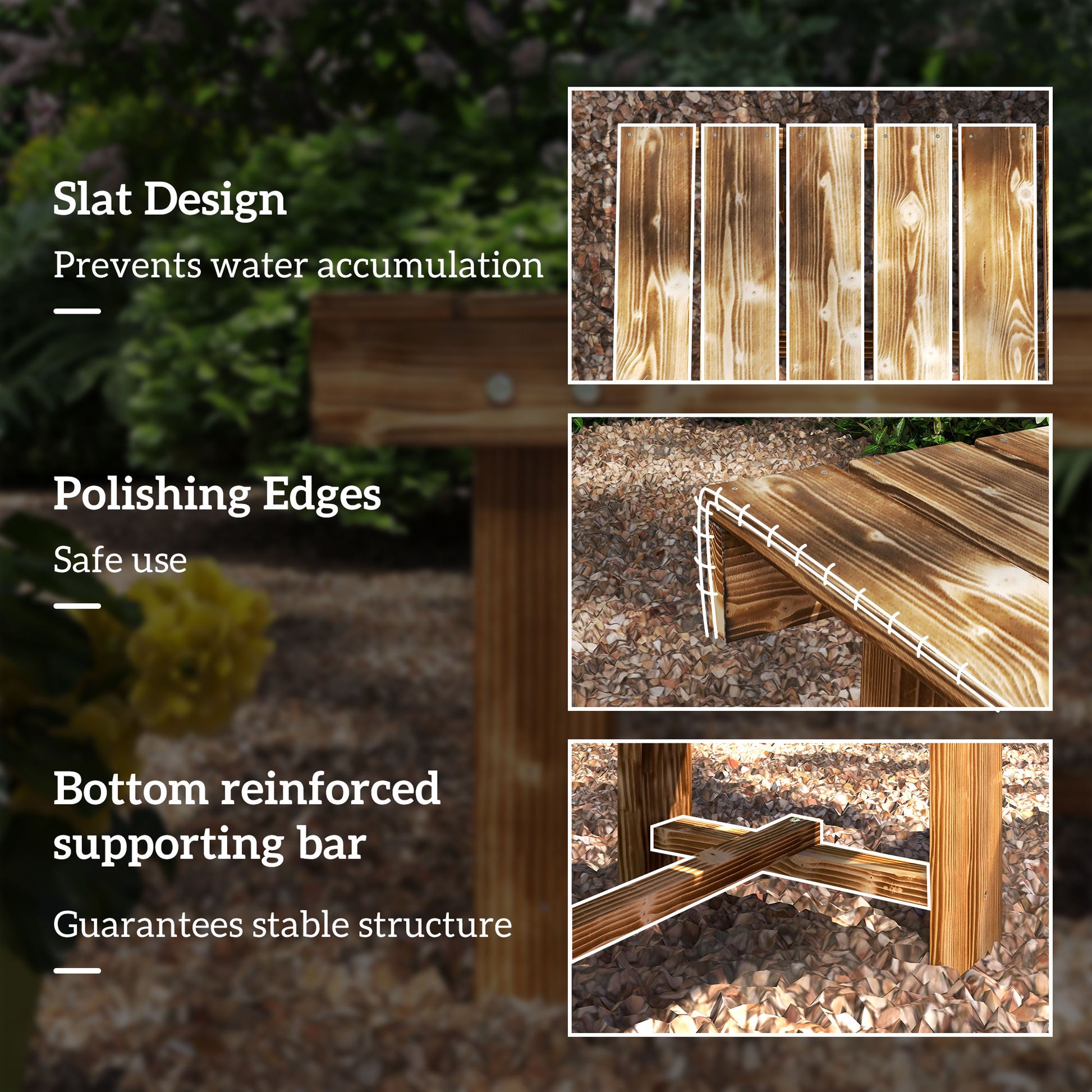 Outdoor Garden Bench, Backless Patio Fir Wood Stool, Armless Loveseat, 43.25" x 15" x 13.75", Carbonized