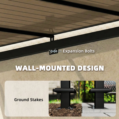 11' x 10' Outdoor Pergola, Wall Mounted Hardtop Lean-to Gazebo with Polycarbonate Roof and Metal-Aluminium Frame