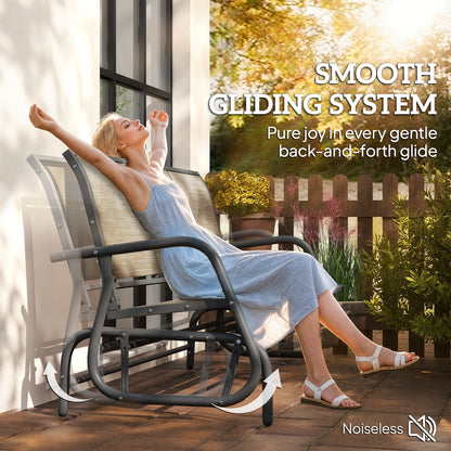 3-Seat Outdoor Glider Chair, Patio Rocking Chair, Steel Frame, Sling Fabric Seat for Garden, Backyard, Lawn, Brown
