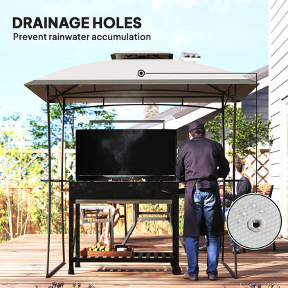 8' x 5' Outdoor Grill Gazebo, Double Tiered Barbecue Grill Gazebo Shelter with 2 Side Shelves and Hook, Light Grey