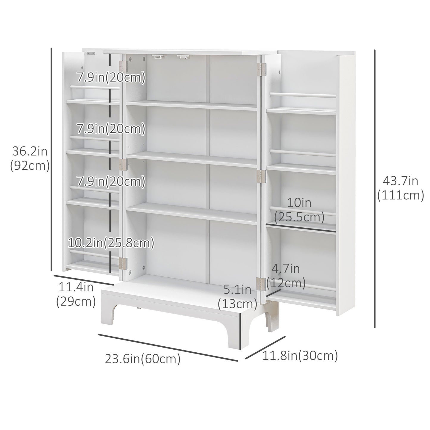 44" Storage Cabinet, 2-Door Kitchen Pantry Cabinet with 4-tier Shelving, 8 Spice Racks and Adjustable Shelves