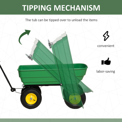 Garden Dump Cart Heavy Duty 440lbs Wagon with Steel Frame and 12" Pneumatic Tires, Green
