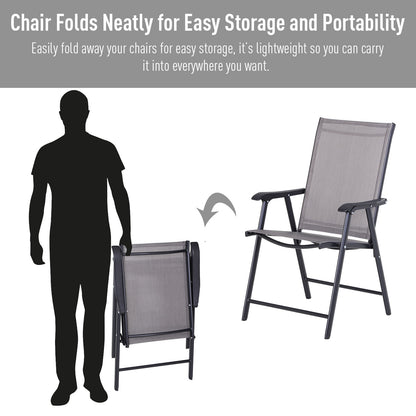 2-Piece Folding Dining Chair Set for Relaxing on Patio, Balcony, or Garden, Comfortable Outdoor Furniture with Armrests, Grey