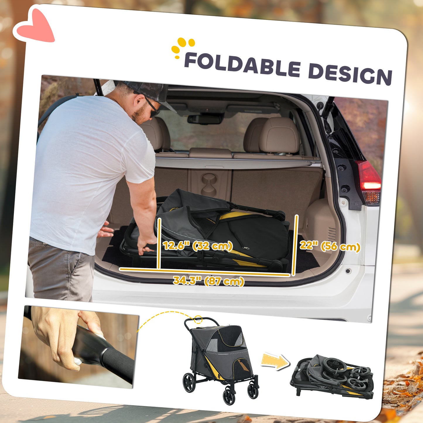 Foldable Pet Stroller with Universal Front Wheels, Shock Absorber, Dog Cat Carriage for Large & Medium Dogs, Dark Grey
